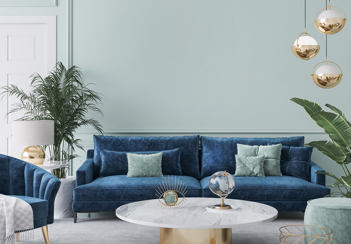 blue themed living room